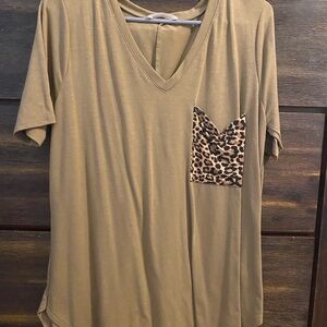 Zenana Outfitters Olive Top with Leopard Accent